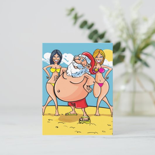 bikini strand santa claus feestdagenkaart (Staand voorkant)