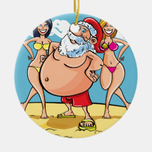 bikini strand santa claus keramisch ornament