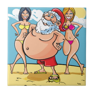 bikini strand santa claus tegeltje