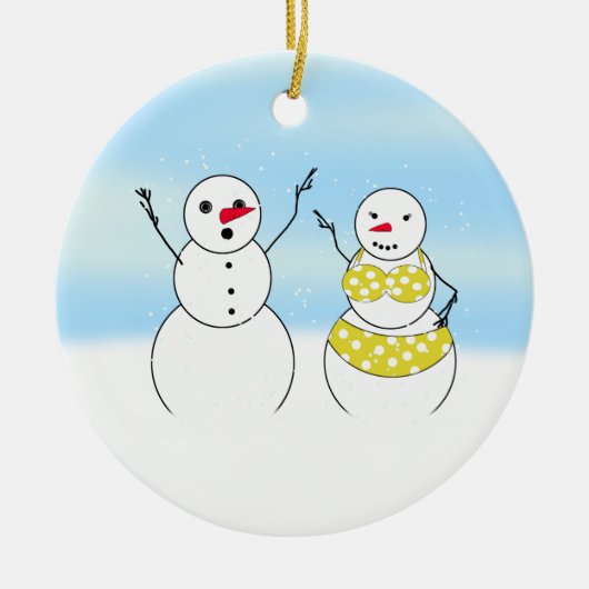 Bikini Time Snowmen Keramisch Ornament (Voorkant)