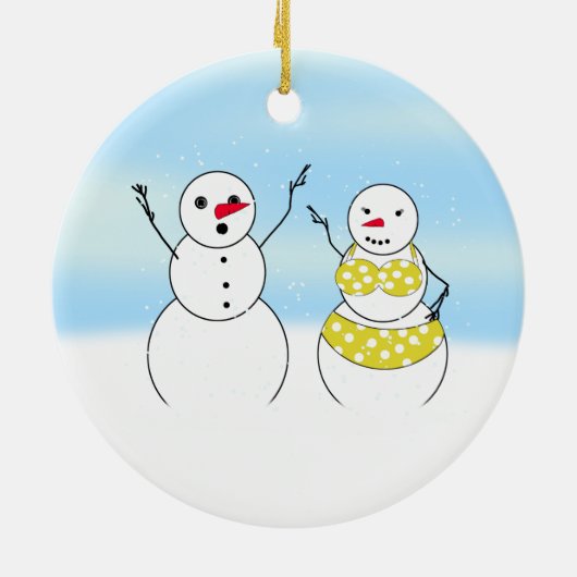 Bikini Time Snowmen Keramisch Ornament (Achterkant)