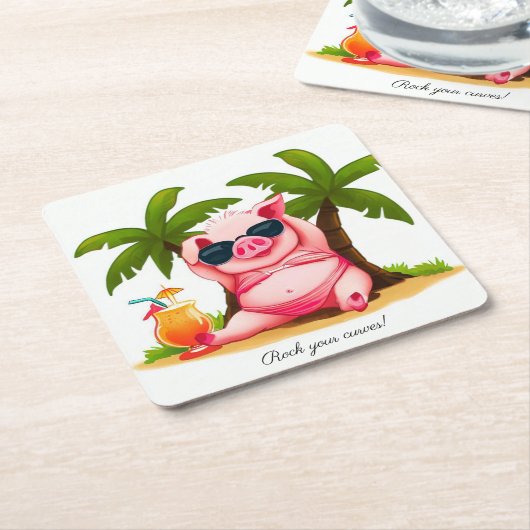 Bikini Varken Drink Coasters Kartonnen Onderzetters (Schuin)