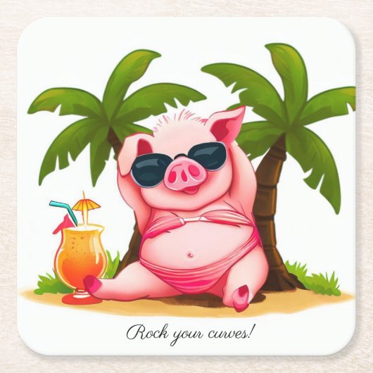 Bikini Varken Drink Coasters Kartonnen Onderzetters (Voorkant)