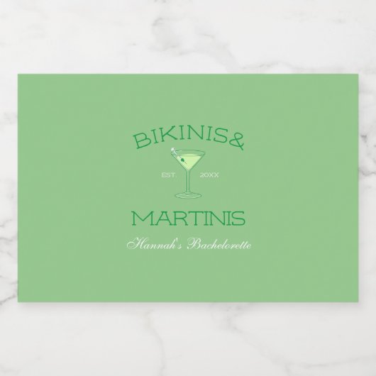 Bikinibroekjes en Martini's Groene Strand Meidenav Likeurfles Etiket (Enkel label)