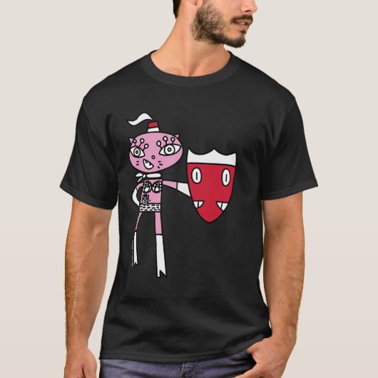Bikinikat Een Roze Kat Super Hero Met Schild T-shirt (Voorkant)