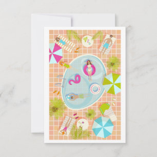 Bikinimeisjes en jongens die zwembadspel spelen bedankkaart