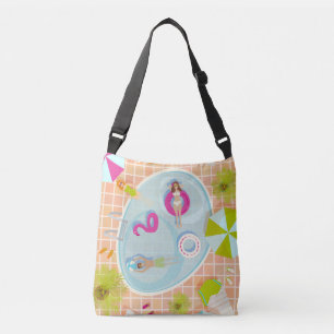 Bikinimeisjes en jongens die zwembadspel spelen crossbody tas