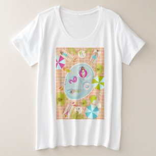 Bikinimeisjes en jongens die zwembadspel spelen grote maat t-shirt