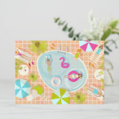 Bikinimeisjes en jongens die zwembadspel spelen kaart (Staand voorkant)