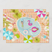 Bikinimeisjes en jongens die zwembadspel spelen kaart (Voorkant / Achterkant)