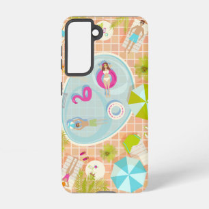 Bikinimeisjes en jongens die zwembadspel spelen samsung galaxy hoesje