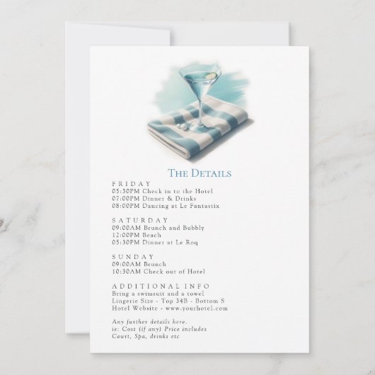 Bikinis and Martinis Bachelorette Weekend Kaart (Achterkant)