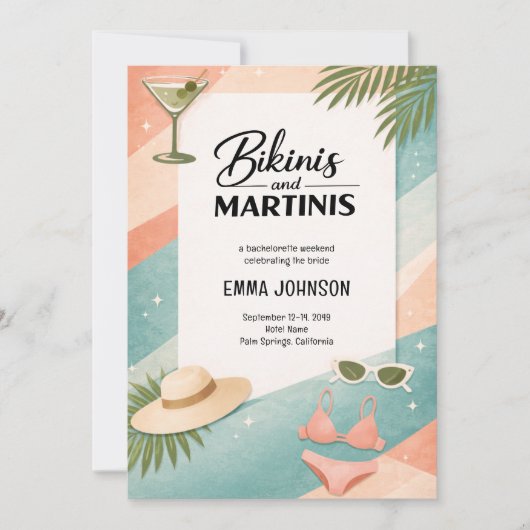 Bikinis and Martinis Beach Bachelorette Weekend Kaart (Voorkant)