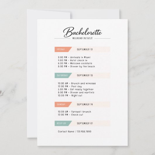 Bikinis and Martinis Beach Bachelorette Weekend Kaart (Achterkant)