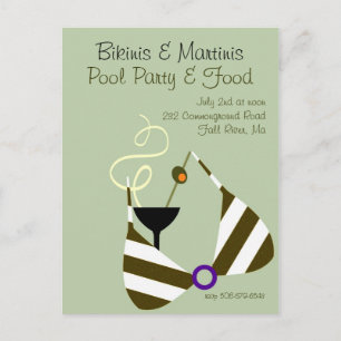 Bikinis and Martinis Pool Party Invitation Uitnodiging Briefkaart