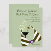 Bikinis and Martinis Pool Party Invitation Uitnodiging Briefkaart (Voorkant / Achterkant)