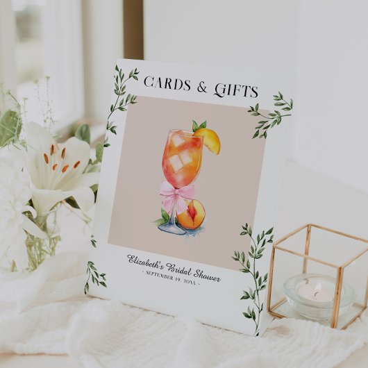 Bikinis & Bellinis Perzik Bruidsfeest Kaarten Cade Reclamebord Met Voetstuk