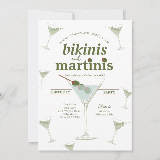 Bikinis en Martinis 30e verjaardag uitnodiging (Voorkant)