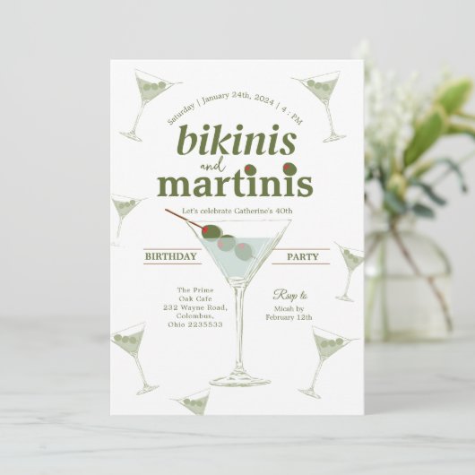 Bikinis en Martinis 30e verjaardag uitnodiging (Staand voorkant)