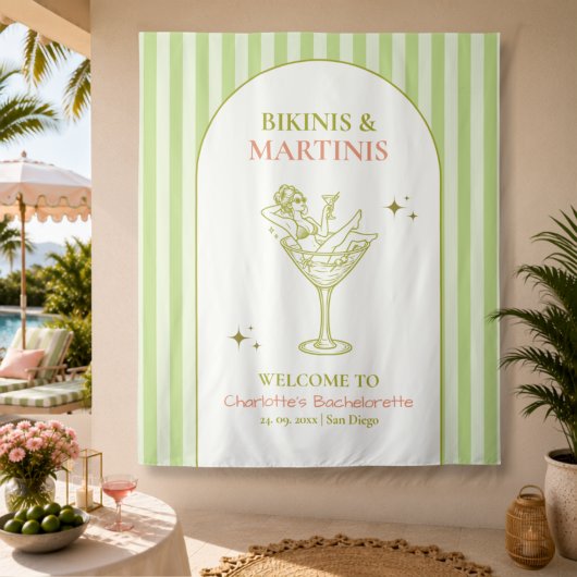 Bikinis en Martinis Bachelorette Bach Welkom Wandkleed
