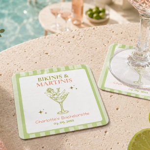 Bikinis en Martinis Bachelorette-feest Strand Bach Kartonnen Onderzetters