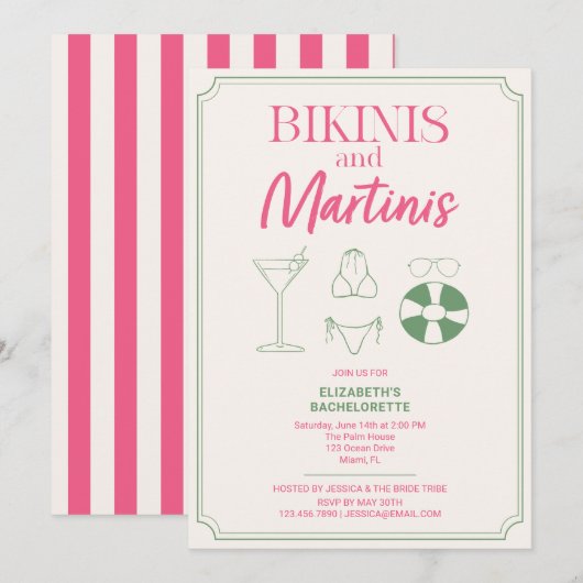 Bikinis en Martinis Bachelorette-feestweekend Kaart (Voorkant / Achterkant)