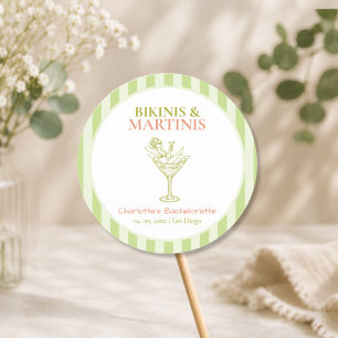 Bikinis en Martinis Bachelorette Party Favor Ronde Sticker