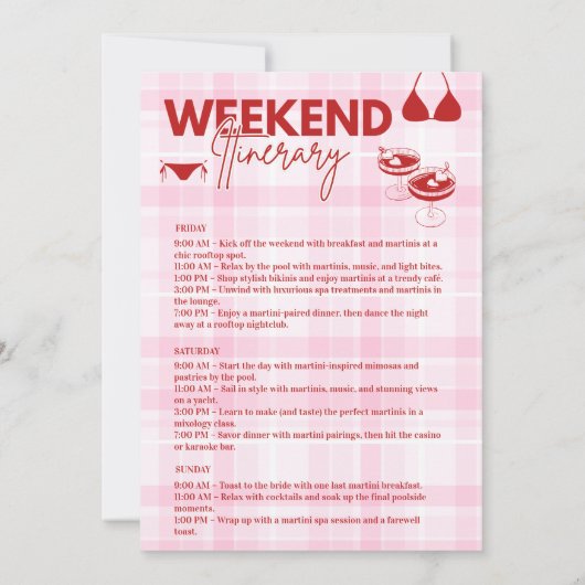 Bikini's en Martinis Bachelorette reisschema Kaart (Achterkant)