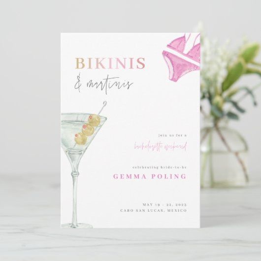 Bikinis en Martinis Bachelorette Weekend Invite Kaart (Staand voorkant)