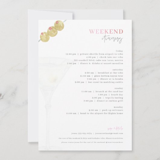 Bikinis en Martinis Bachelorette Weekend Invite Kaart (Achterkant)