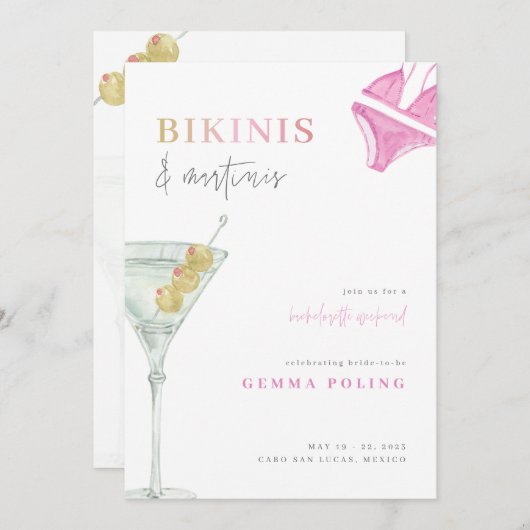 Bikinis en Martinis Bachelorette Weekend Invite Kaart (Voorkant / Achterkant)
