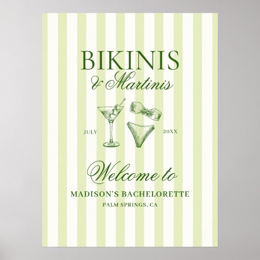 Bikini's en Martinis Bachelorette Welkom Poster (Voorkant)