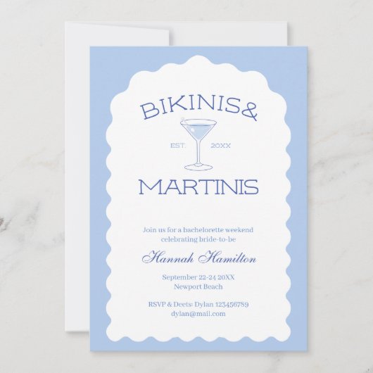 Bikini's en Martinis Beach Bachelorette Weekend Kaart (Voorkant)