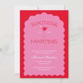 Bikini's en Martinis Bold Pink & Red Bachelorette Kaart (Voorkant)