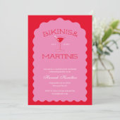 Bikini's en Martinis Bold Pink & Red Bachelorette Kaart (Staand voorkant)