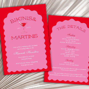 Bikini's en Martinis Bold Pink & Red Bachelorette Kaart
