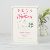 Bikinis en Martinis Bruidsfeest Roze Groen Kaart (Staand voorkant)