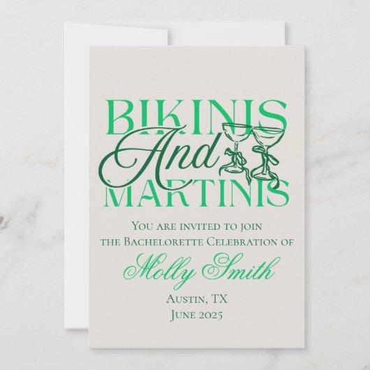Bikini's en Martinis - Custom Bachelorette Party Kaart (Voorkant)