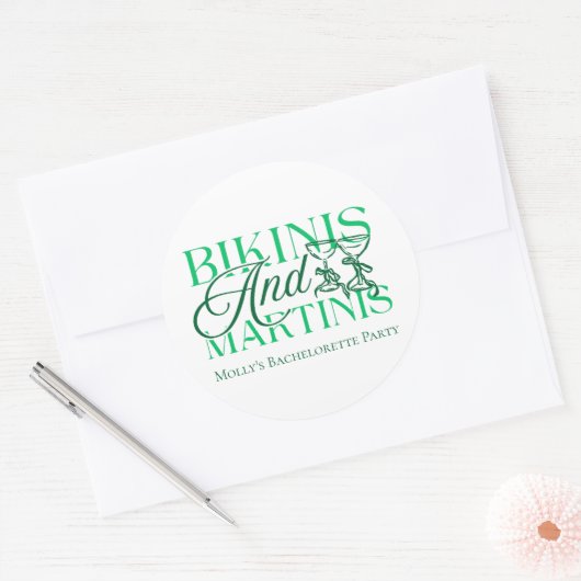 Bikini's en Martinis - Custom Bachelorette Party Ronde Sticker (Envelop)
