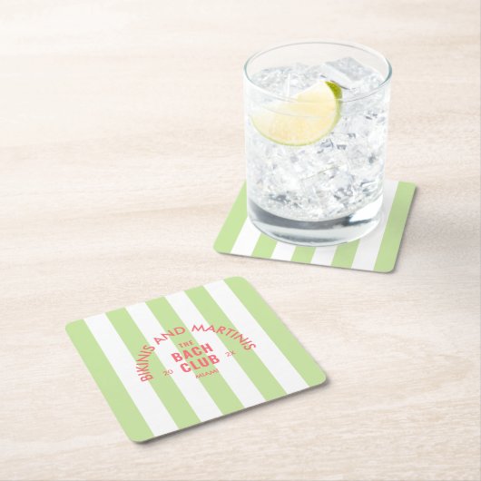 Bikini's en Martinis de Bach Club Green Stripe Kartonnen Onderzetters (Insitu)