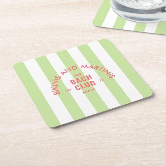 Bikini's en Martinis de Bach Club Green Stripe Kartonnen Onderzetters (Schuin)
