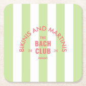 Bikini's en Martinis de Bach Club Green Stripe Kartonnen Onderzetters (Voorkant)