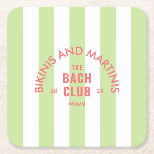 Bikini's en Martinis de Bach Club Green Stripe Kartonnen Onderzetters (Voorkant)
