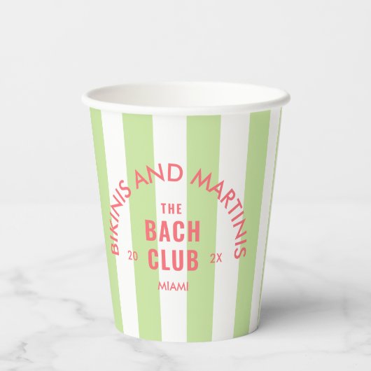 Bikini's en Martinis de Bach Club Green Stripe Papieren Bekers (Achterkant)