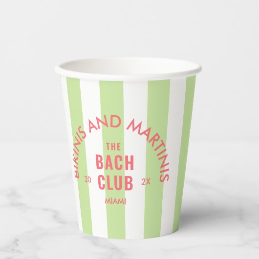 Bikini's en Martinis de Bach Club Green Stripe Papieren Bekers (Voorkant)