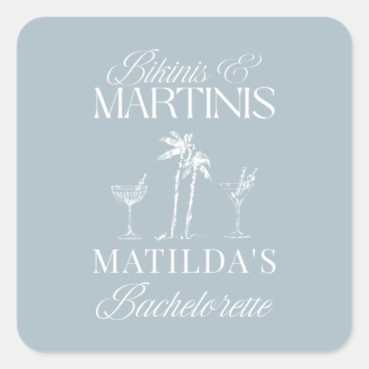 Bikinis en martinis Elegante vrijgezellenfeest Vierkante Sticker (Voorkant)