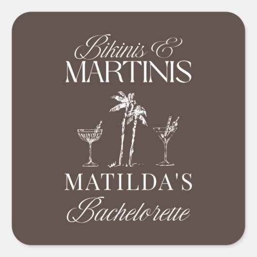 Bikinis en martinis Elegante vrijgezellenfeest Vierkante Sticker (Voorkant)