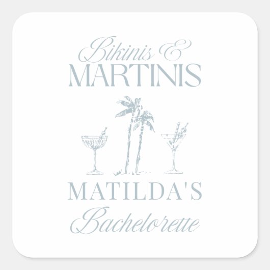 Bikinis en martinis Elegante vrijgezellenfeest Vierkante Sticker (Voorkant)
