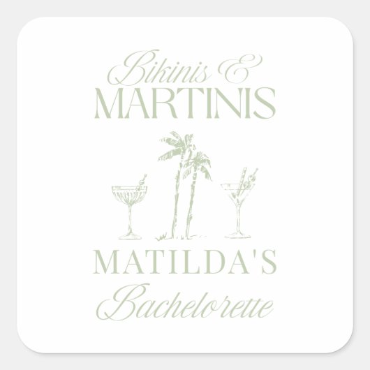 Bikinis en martinis Elegante vrijgezellenfeest Vierkante Sticker (Voorkant)