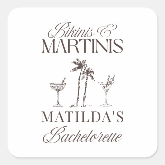 Bikinis en martinis Elegante  vrijgezellenfeest Vierkante Sticker (Voorkant)